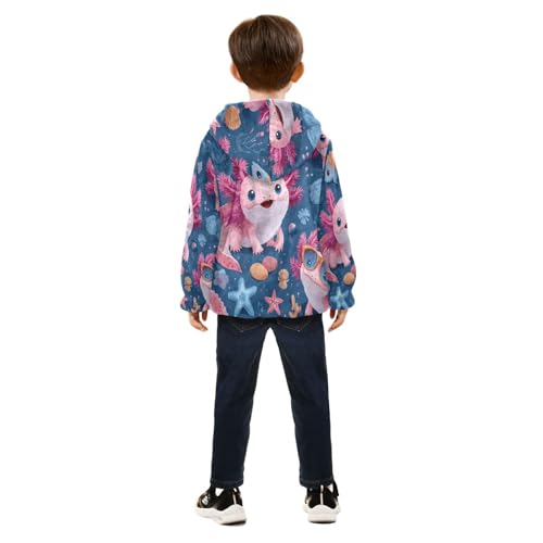 Cute Axolotls Pink Sea Toddler Fleece Jacket Girl Boys Hooded Fleece Jacket Coat Warm Outwear Zip-up 3-10T4