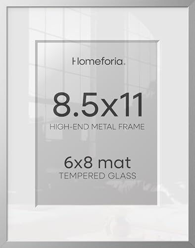Image of Homeforia 8.5x11 Silver Picture Frame, High-End Metal, 6x8 Mat, Glass | High End Aluminum, Tempered Glass, Acid-Free 6x8 Removable Mat, 8.5x11 in Edge-to-Edge Display 11x8.5, Wall Kit, Set Of 3