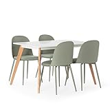 HOMN LIVING Juego de Mesa de Comedor Rectangular 120x80 cm y 4 sillas de Comedor Kana Color Verde y Pata en Metal