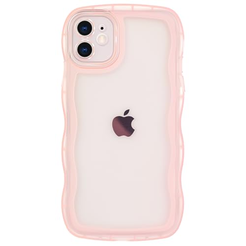Dumkery Cute Case Compatible with iPhone 12 Case, Clear Pink Curly Wave Frame Anti Slip Soft TPU...