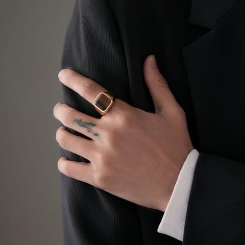 MYNENEY 14K Gold/Silver/Black Plated Square Signet Ring Anillos De Hombre Statement Classical Wedding Rings Band for Men2