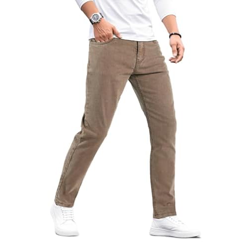 Heyfanee Mens Lightweight Jeans Slim Fit Stretch Denim Pants for Men 30 inseam 28 Brown