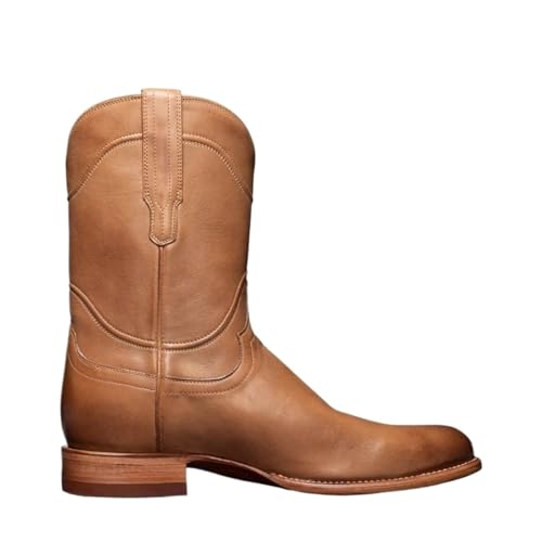 Men’s Cowboy Boots Square Toe Western Boot Classic Embroidered Mid Calf