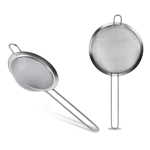 PARENCE.- Set di 2 setacci in acciaio inox da 8 cm di diametro - Setaccio in acciaio inox a maglia fine - Filtro per farina, pasticceria - Facile da pulire - Accessorio da cucina multiuso, 2 pezzi