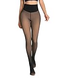 oufali One-Seam Fleece Lined Tights for Women Fake Sheer Thermal Leggings with Tummy Control & Butt Lifting Design - L/XL Light