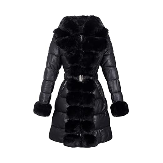 RISISSIDA Puffer Jacket Women Winter Down Faux Fur Lined Puffy Coat with Long Collar Hood, Thicken Quilted Warm Leather Bubble Overcoat Black X-S