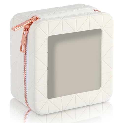 Silicone Clear Makeup Bag, Soft Portable Small Travel Cosmetic Bag for Women, Make Up Organizer Toiletry Bag with Rose Gold Zippers - White