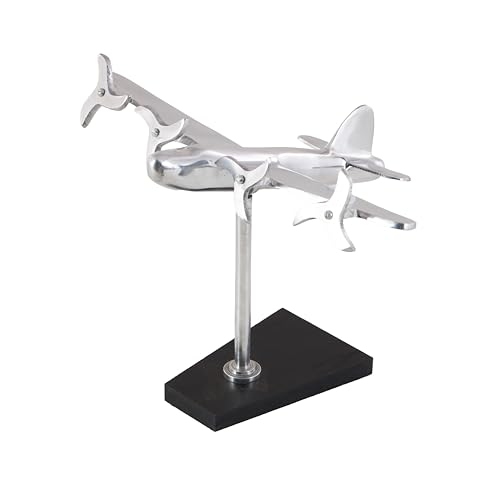Deco 79 Aluminum Metal Airplane Decorative Sculpture Home Decor Statue with Black Base, Accent Figurine 12
