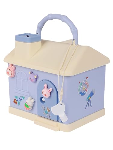 Image of Cute Toy House Money Coin Box with 3D Sticker Metal Piggy Bank with Secure Lock & Keys for Kids, House Shaped Money Saving Coin Collection Box for Girls (Pack of 1, Multicolour) (Design-4)