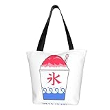 [RFSHOPQZ] イチゴのかき氷 レディース キャンバス トートバッグ エコバッグ マザーズ 買い物袋 手提げ袋 ハンド ワーク 収納 ショルダー ショッピング