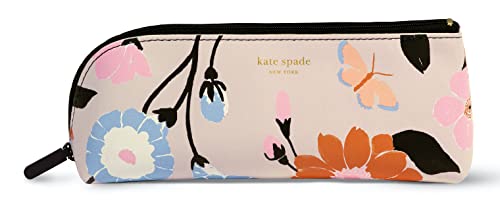 Image of kate spade new york Leatherette Pen Case with Supplies, Floral Garden | Floral Pouch with Zipper Closure for Organization and Included Office Supplies Pencils, Ruler, Eraser, & Sharpener for Adults
