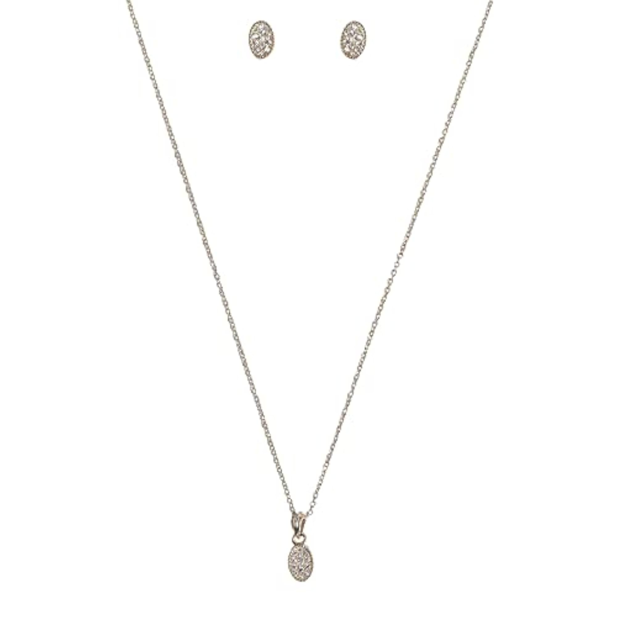 Women's Casual Oval CZ Pendant Necklace and Earring Set