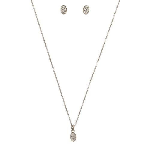 Women's Casual Oval CZ Pendant Necklace and Earring Set
