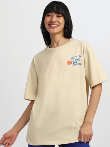 Image of JUNEBERRY Pure Cotton Oversized Baggy Fit Round Neck Drop Shoulder Swan White Back Graphic Printed T-Shirt for Women /Girls