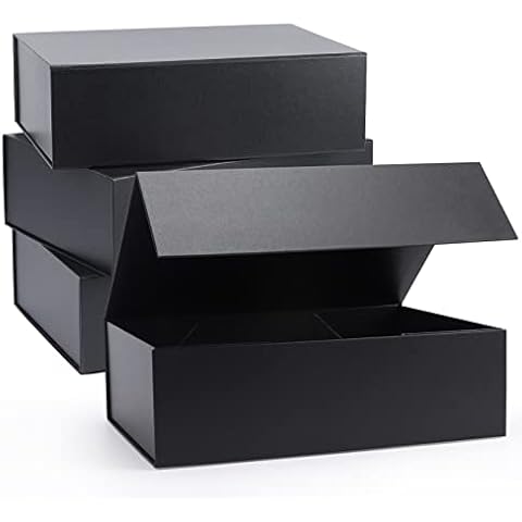 Giftgarden 4-Pack 11”x8”x3.5” Black Gift Boxes with Magnetic Lids, Large Collapsible Gift Wrap Box Magnet Clourse for Presents, Christmas, Birthday, Wedding, Bridesmaid Groomsman Proposal Box Cover