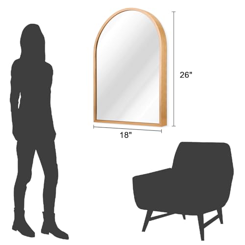 Image of Arched Gold Framed Wall Mirror, 26 inchx18 inch Aluminum Alloy Bathroom Mirror for Wall, for Bedroom Entryway Living Room Vanity Large
