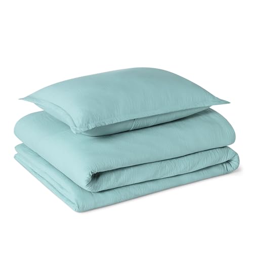 Image of Amazon Basics Brushed Microfiber Comforter Set, Extra Soft with Natural Texture, 2-Piece, Twin /Twin XL, Blue