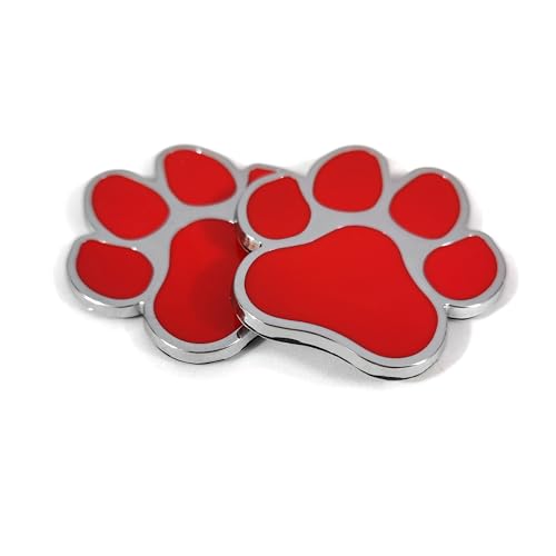 Image of PTDecals 2 PCS Red Chrome Metal Paw Print Car Emblem Decal Badge Dog Paws Footprint Metal Sticker for Auto Motorcycle Computer Home Decoration