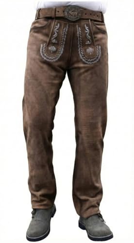Trachten Lord Unikat Lange Hirschlederhose Soft ECHT-Leder für Männer Antik Braun Größe 46 bis 64 (DE/NL/SE/PL, Numerisch, 54, Regular, Lang, Braun)