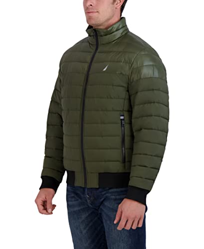 Image of Nautica Men's Mixed Media Quilted Bomber Jacket Water Resistant Long Sleeve Zip Up Coat