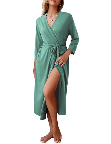Image of Ekouaer Women Robes Long Knit Bathrobe Lightweight Soft Kimono Robes Casual Ladies Loungewear with Pockets