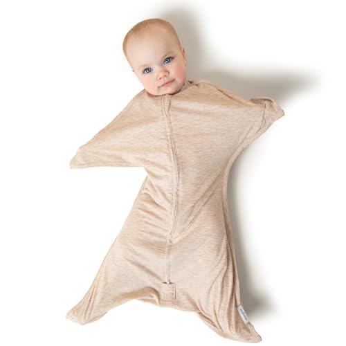 Image of SleepingBaby Zipadee-Zip Transition Swaddle - Cozy Baby Swaddling Blanket with Zipper Convenience - Roomy Wearable Blanket for Easy Diaper Changes - 4-8 Month - Balanced Beige Heather