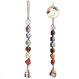 2 Pieces of 7 Chakras Healing Crystals and Tree of Life Wall Hanger Tumbled Gemstones Meditation Han