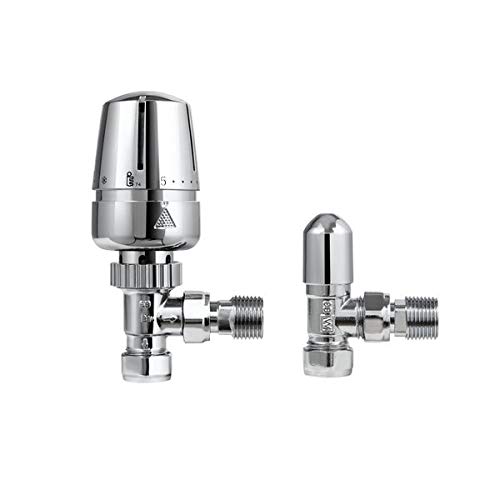 Meleda 4 x Chrome Body & Head TRV Thermostatic Radiator Valve and Lockshield Valve Pack - 15mm x 1/2 Angled Body