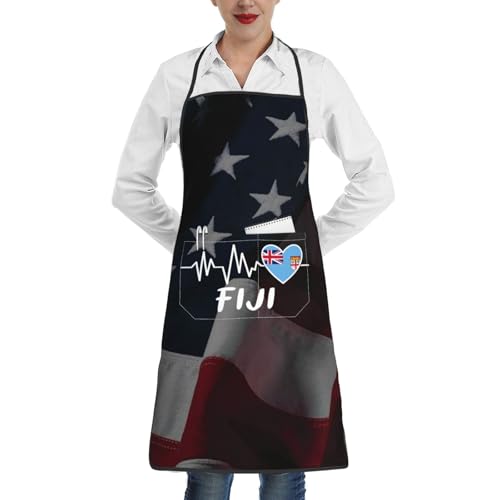 nopicsn Fiji Heartbeat Apron for cooking with Pockets Women Men Kitchen Chef Funny Aprons
