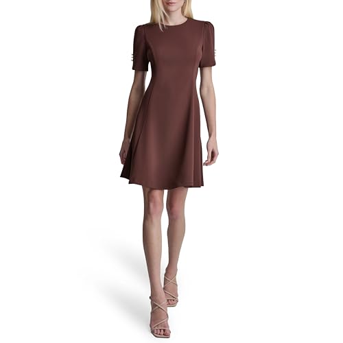 Image of DKNY Women's Button Short Sleeve Fit and Flare Dress