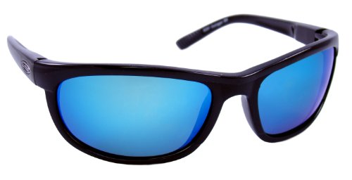 Sea Striker Outrigger Polarized Sunglasses with Black Frame,Blue Mirror and Grey Lens (Fits Medium to Large Faces)