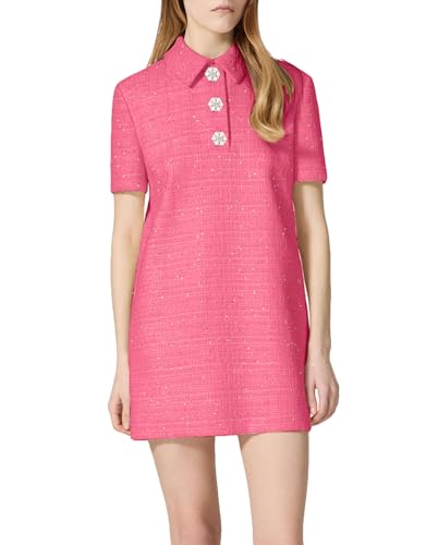 Women's Tweed Mini Shift Dress Polo Collared Party Formal
