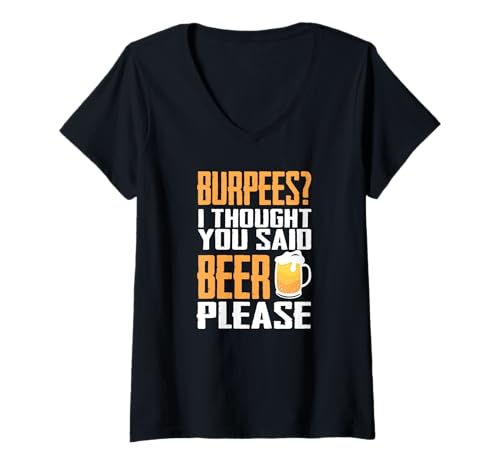 Mujer Burpees - Divertido regalo para fanáticos de los deportes y el pub de cerveza Camiseta Cuello V
