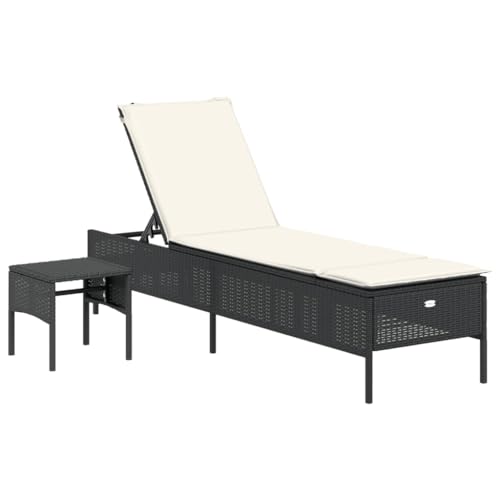 vidaXL Chaise Longue avec Table et Coussin Noir résine tressée, transat, lit de Repos de Jardin, Meuble d'extérieur, Chaise Longue d'extérieur