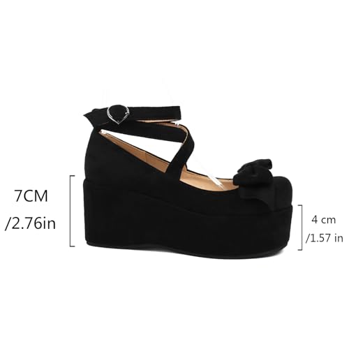 Girls Round Toe Wedge Mary Jane Platform Lolita Shoes Bowtie4