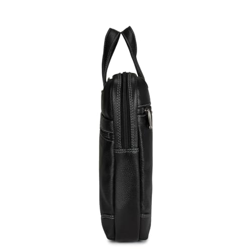 Image of Da Milano Leather Black Laptop Bag for Men & Women | Laptop Messenger Bag | Ideal for Office Purpose (6196M)