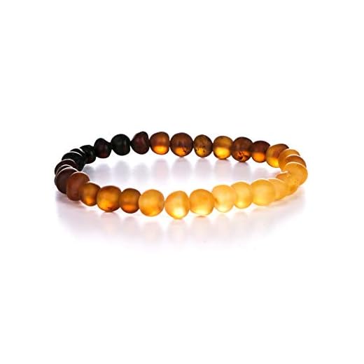 AMBERAGE Natural Baltic Amber Bracelet for Adults (Women/Men) - Hand made From Raw-Unpolished/Certified Baltic Amber Beads(6 Colors) (8, Raw-Unpolished Rainbow)