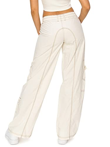 Cali1850 Women’s Y2K Cargo Pants – Mid Rise Loose Wide Leg Baggy Casual Streetwear Trousers3