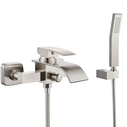 Brushed Nickel Wall Mount Bathtub Faucet with Handheld Spray...