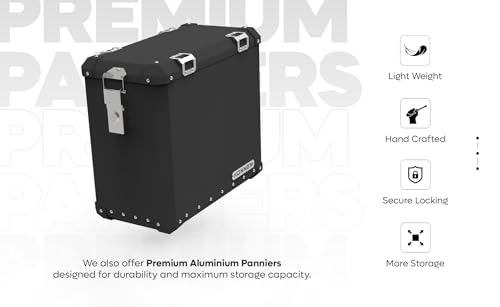 Image of Waterproof Motorcycle Hard Standard Panniers with Mounts (Set of 2) | Bike Side and Top Luggage Boxes | Compatible with Himalayan 450, V-Strom, CB350, Hness, Avenger, N250 /160, Dominar 250 /400