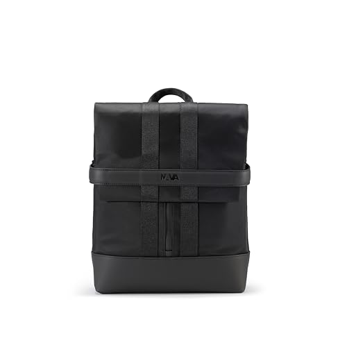 NAVA DESIGN - Mochila Small Porta PC cerrada con solapa - Línea Uniform, sistema RFID, color negro - Dimensiones: 39 x 29 x 9 cm