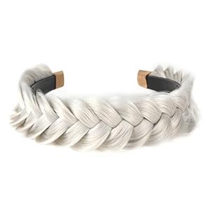 STHEJFB Wide Braided Headband Hoop Fashion Hair Accessories Elastic Non-slip Band for Women and Girl (White Grey)