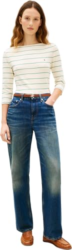 Tommy Hilfiger Damen Langarmshirt New Cody Slim U-Boot-Ausschnitt, Elfenbein (Fine STP Calico/Courtside Green), XL 3