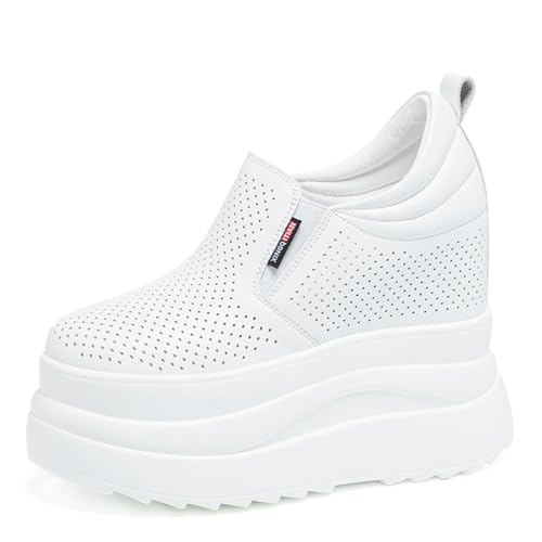 MIXSEN Zapatillas de Cuña para Mujer Zapatillas Deportivas Mujer Plataforma 13cm Sneaker Casual Wedges Interior Talón(06 Malla Blanco,35EU)