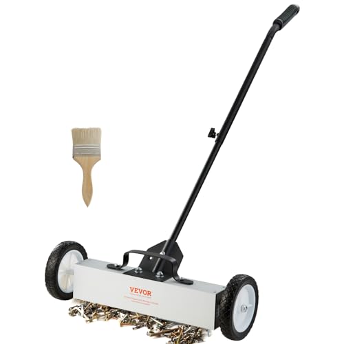 VEVOR 45Lbs Rolling Magnetic Sweeper with Wheels, 18-inch Large Magnet Pickup Lawn Sweeper, Push-Type Magnetic Pick Up Sweeper, Magnet with Telescoping Handle, Easy Cleanup of Workshop Yard Garage