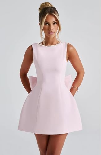 Satin Pearl Homecoming Dresses with Bow Short Mini Wedding Party Cocktail Dress for Teens Women3