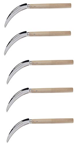 Nisaku NJP150 6" Saw Tooth Grass and Weeding Sickle, Authentic Japanese Tomita (Est. 1960) Stainless Steel, 8.5" Hardwood Handle (5 Pack)