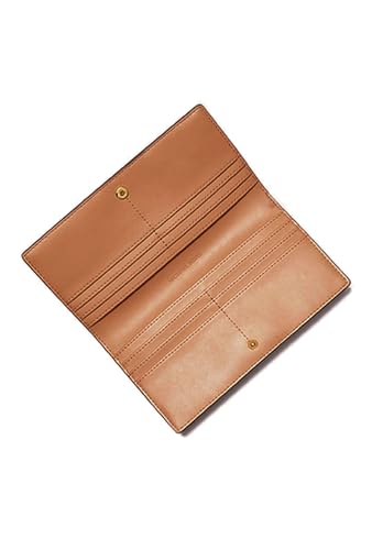Image of Michael Kors Women's Brown Reed Wallet, Classic Elegant Compact Bi-Fold, Pebbled Leather, Snap Closure, Zipper, 12 Card Slots, 7.5 inchW X 4 inchH X 0.75 inchD inches