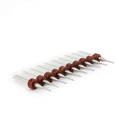 10er Set Hartmetall CNC Gravierfräser 0,8 mm für PCB-Leiterplatte Aluminium Glasfaser Holzplastik - Mikrobohrer Werkzeug zum Fräsen von Leiterplatten und Metallen
