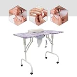 Loobiiny Stół do manicure, z odsysaniem, składany stół do manicure, z rolkami, 95 x 48 cm, profesjonalny, mobilny stół do paznokci, 30 kg, do domu, studia